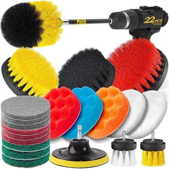 22Piece Drill Brush Attachments Set, Scrub Pads & Sponge, Buffing Pads - Picture 1 of 6